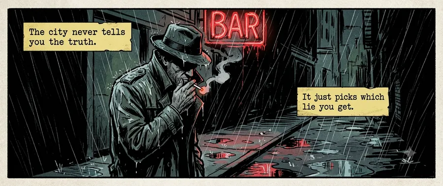 Rain-Slick Noir Detective Panel — AI-generated American Comic, Manga Noir preview