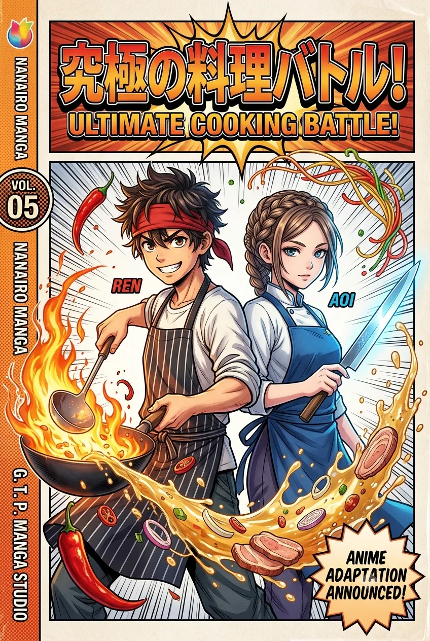 Cooking Battle Manga Cover — AI-generated Shonen Manga preview