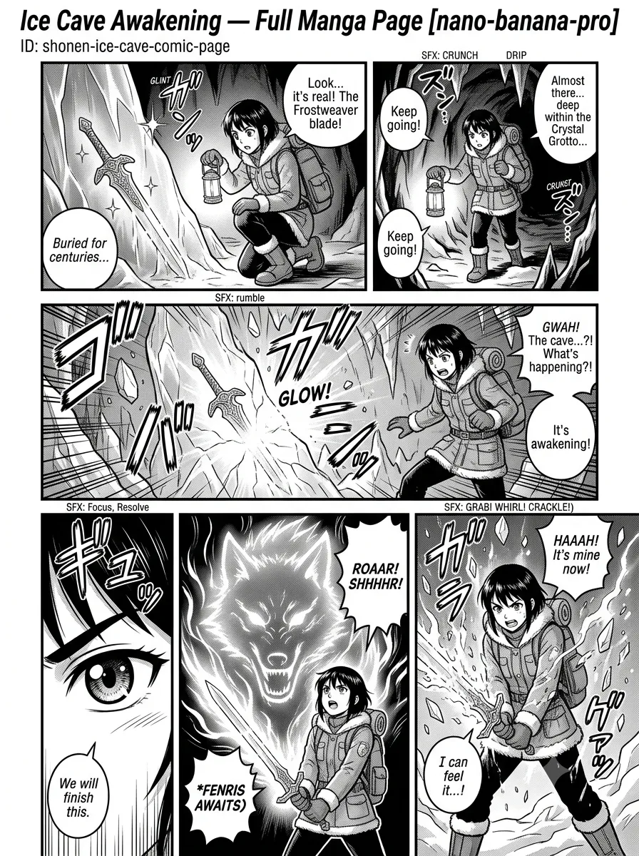 Ice Cave Awakening — Full Manga Page — AI-generated Shonen Manga preview