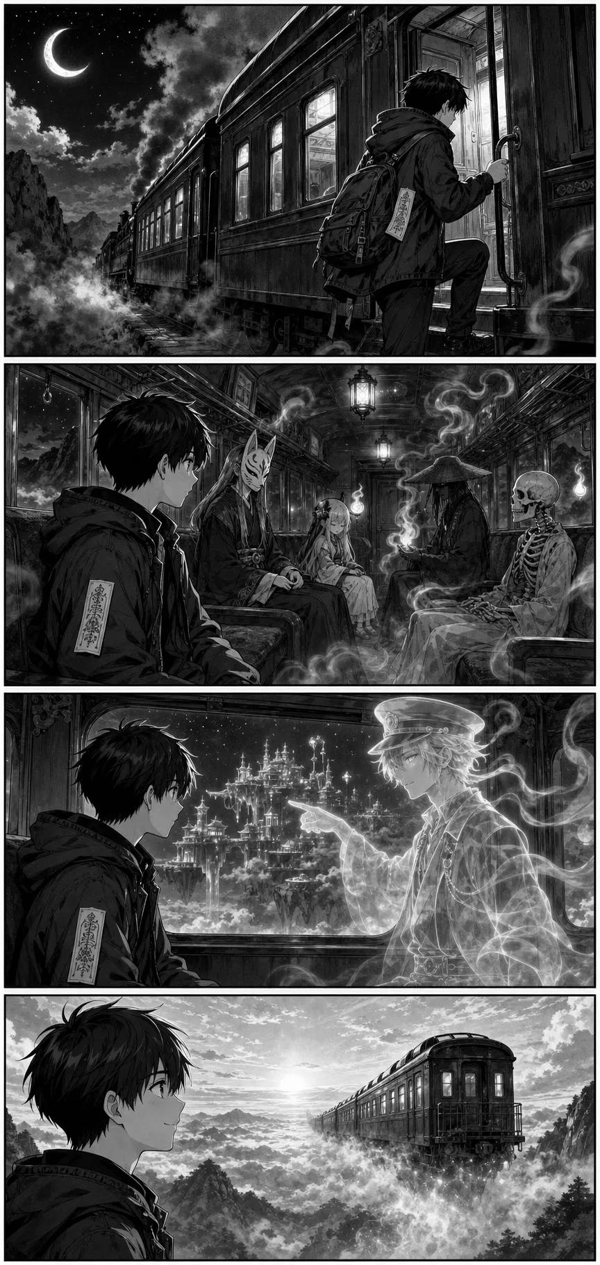 Spirit Train Rescue — 4-Panel Shonen Strip — AI-generated Shonen Manga preview